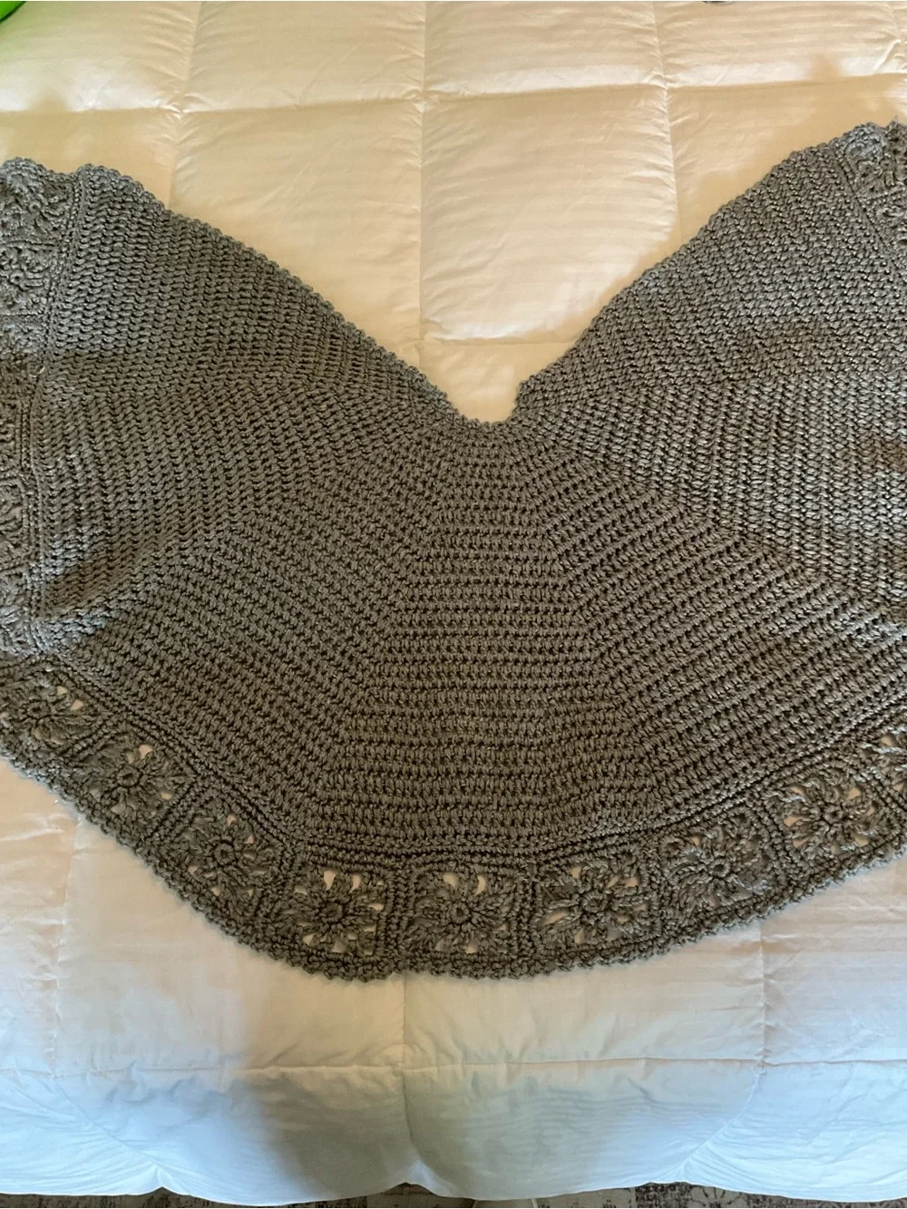 Handmade Crochet Gray Shawl Wrap Floral Granny Square Boho Cottagecore